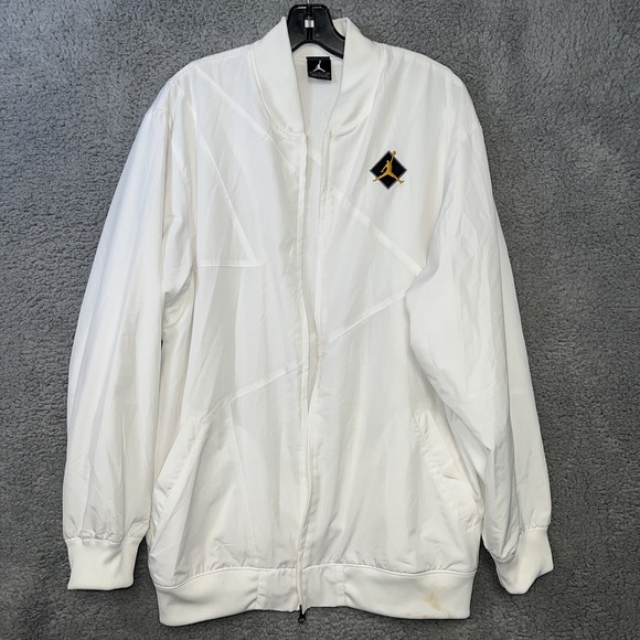 VTG Nike Air Jordan Jacket Mens Sz L White Retro 7 Windbreaker Yellow Jumpman - Picture 1 of 12